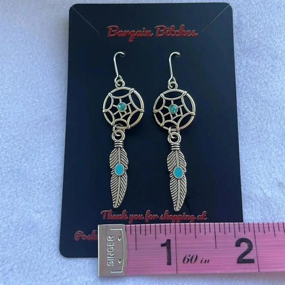 3 for $13 New boho earrings dream catcher feather silver tone turquoise earrings - Picture 3 of 4